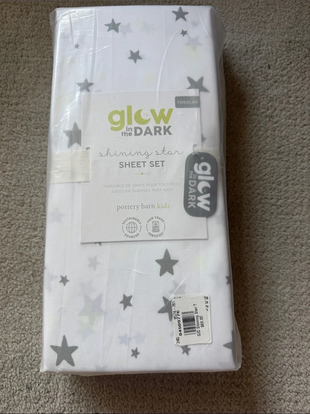 Pottery Barn Kids Shining Star Glow in the Dark Toddler Sheet Set - NEW unopened